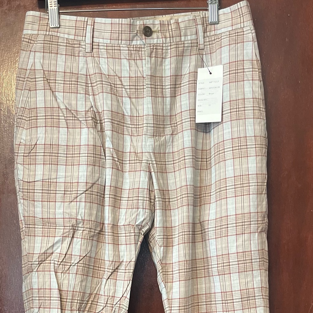 Plaid Men's Pants - Brown and Cream